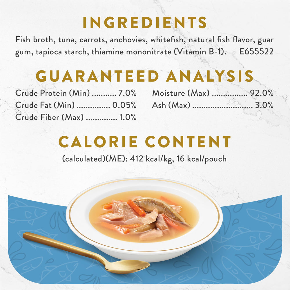 Fancy Feast Broths Classic silky broth invites cats to lap up flavor.