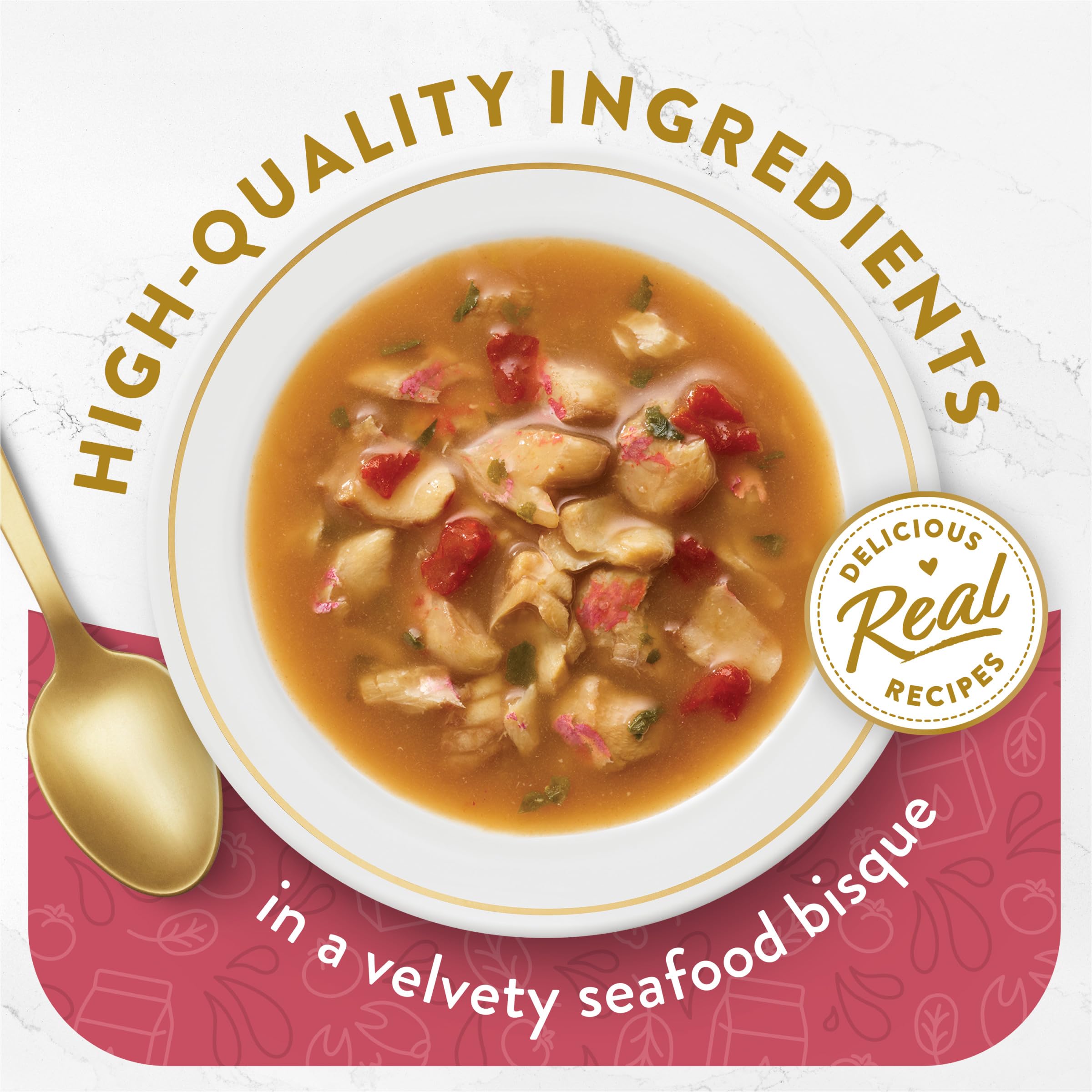 Fancy Feast Broths pour-over image showing easy topper for wet or dry cat food