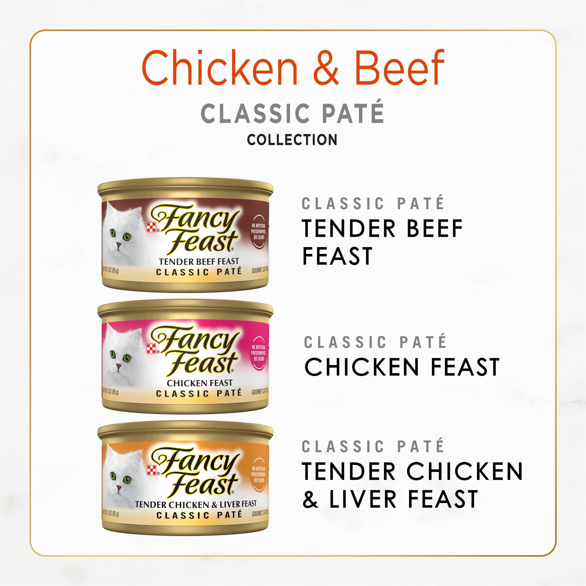Close-up of Fancy Feast chicken and beef pate can showing smooth texture
