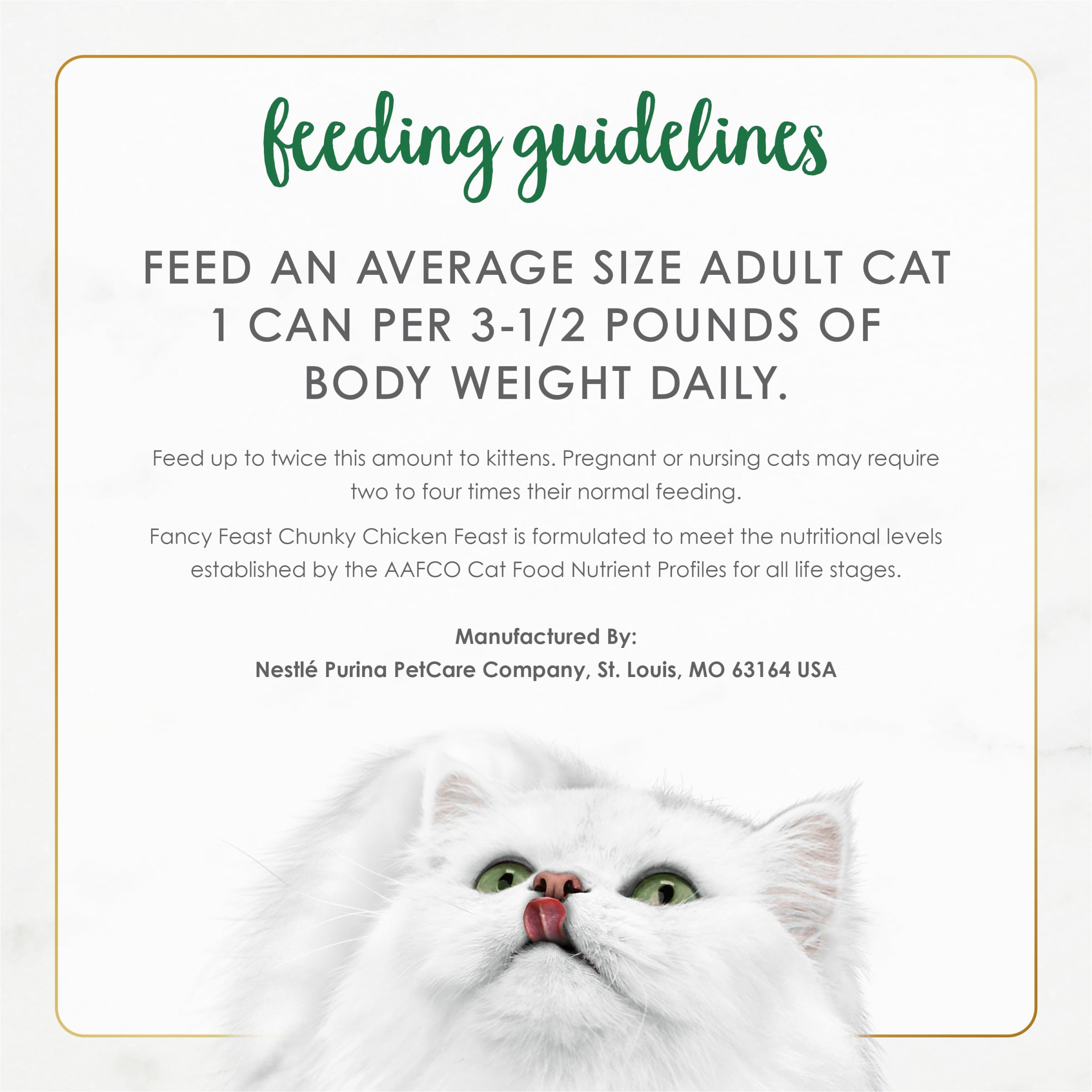 Fancy Feast Chunky Chicken Feast balanced nutrition using real ingredients.