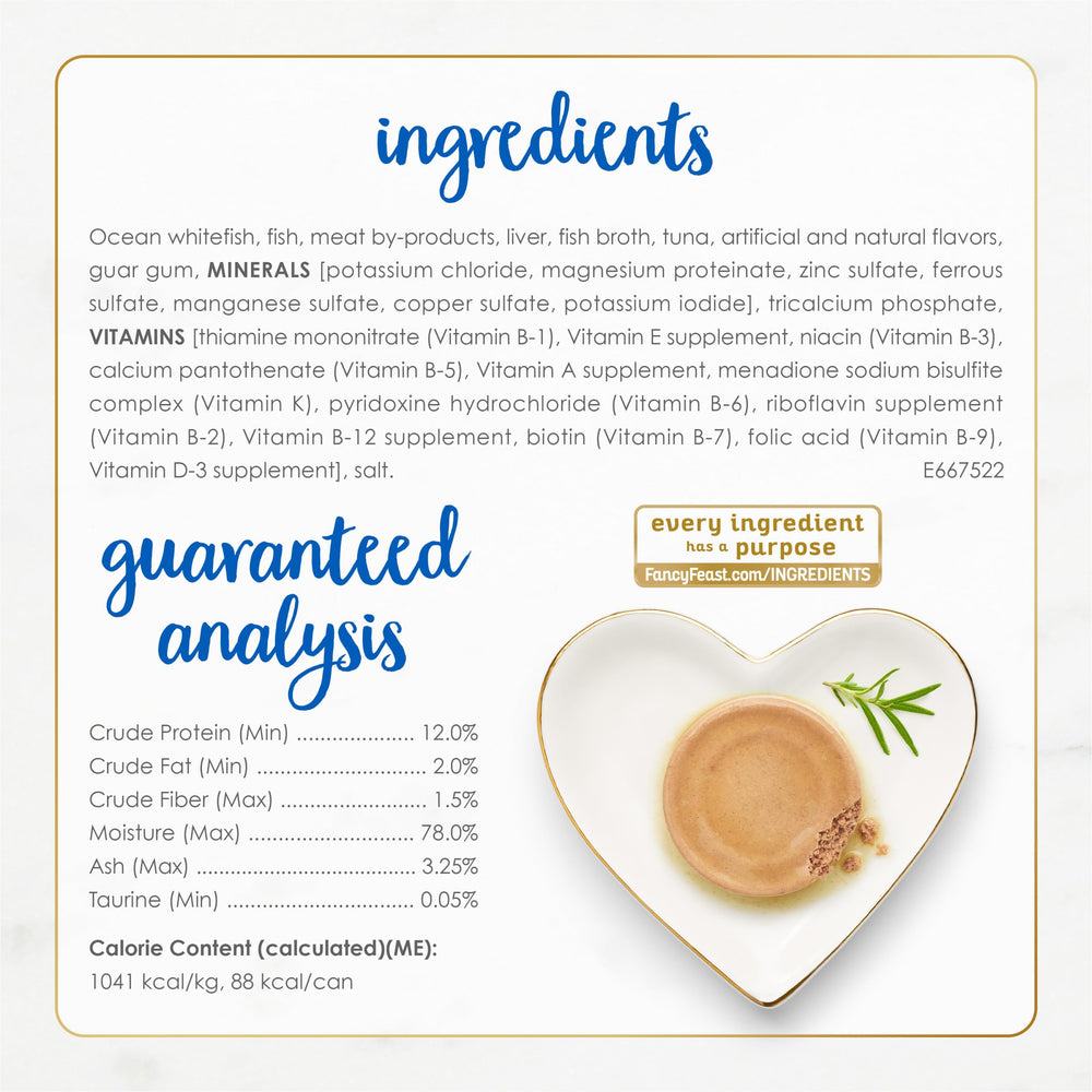 Fancy Feast nutrition label highlights complete and balanced nutrition