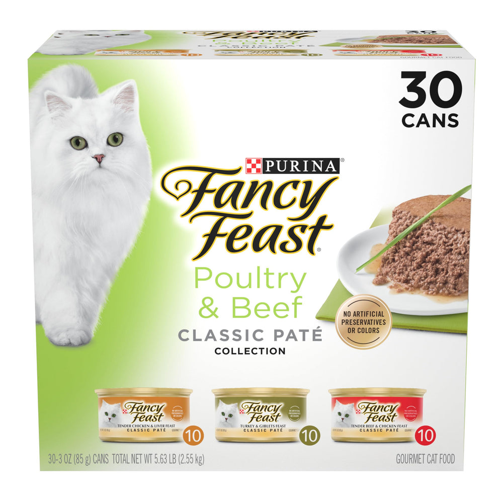 Fancy Feast Classic Poultry and Beef Pate unopened 3oz can ready to serve.