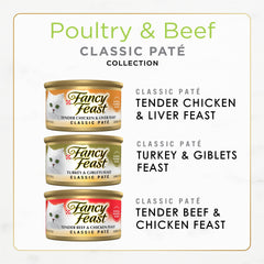 Assorted pate flavors in 3oz cans for variety and gourmet texture.