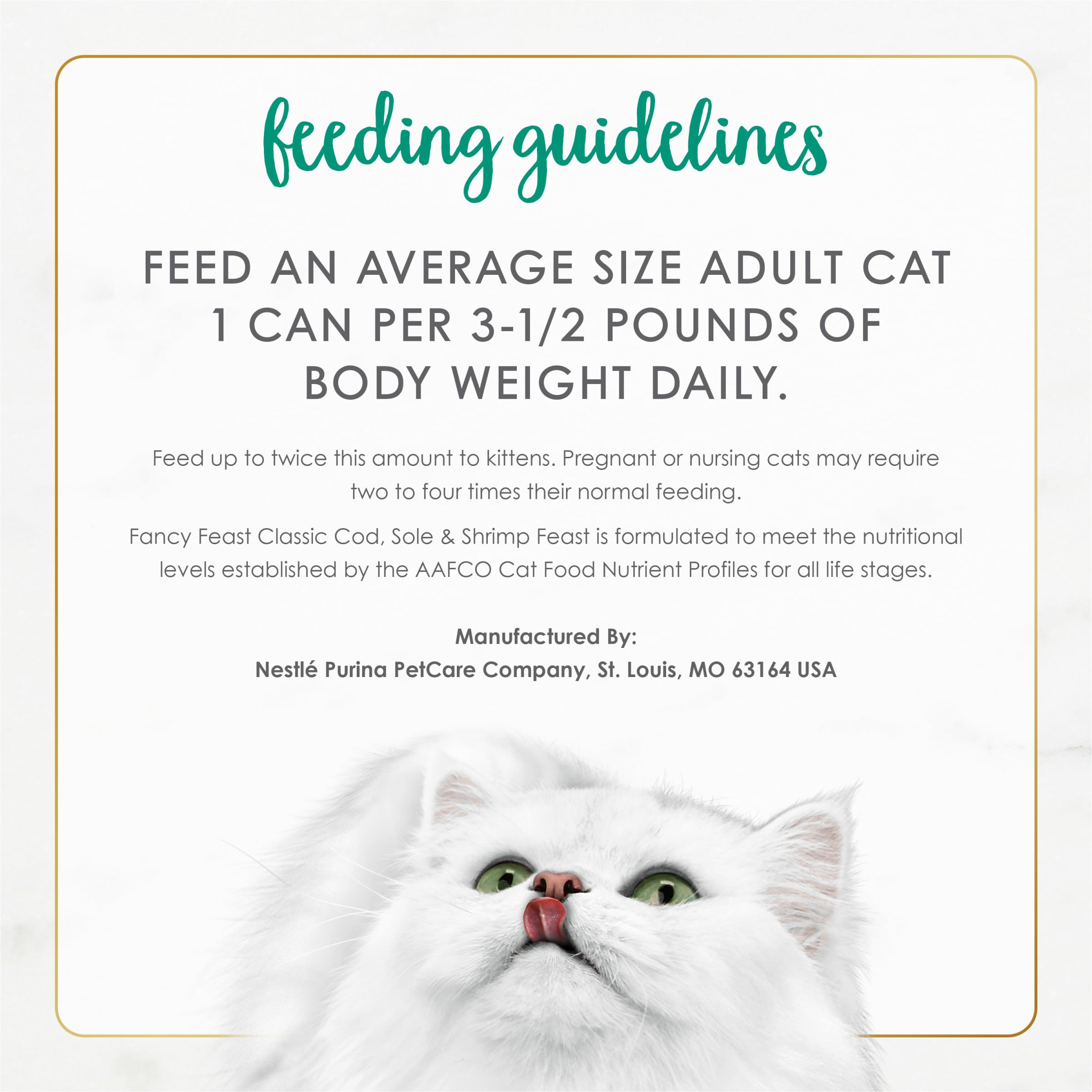 Fancy Feast nutrition panel close-up shows balanced nutrition