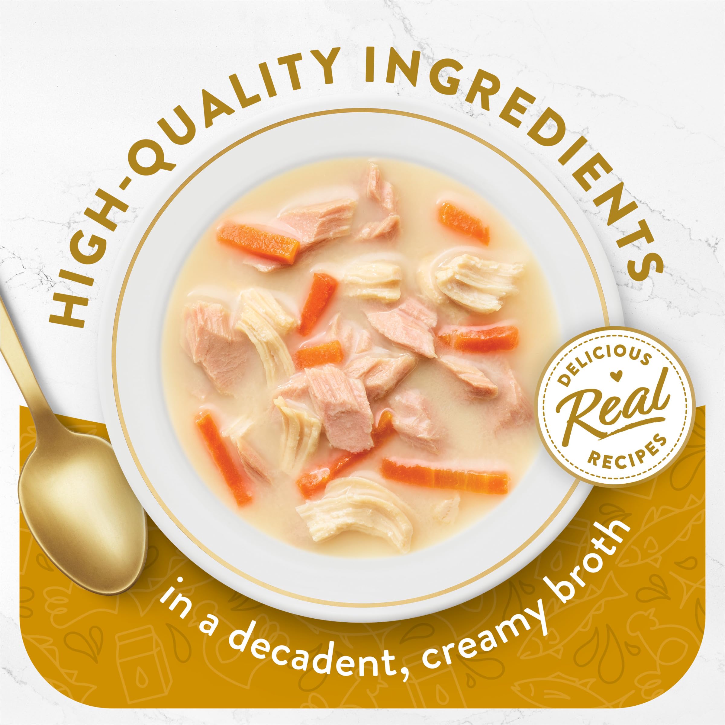 Close-up of Fancy Feast Creamy Broth's silky texture enhances flavor