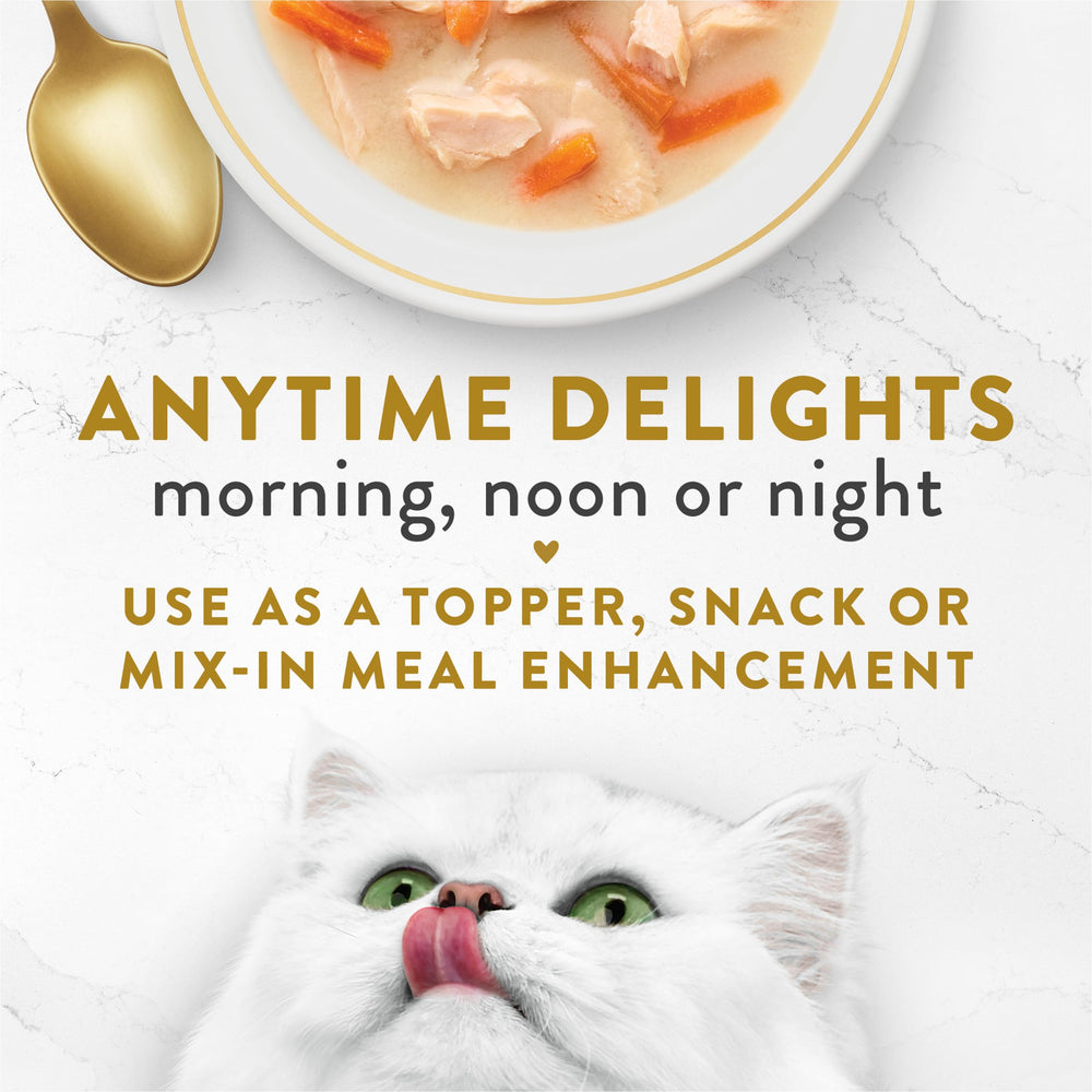 Creamy broth texture closeup from Fancy Feast for appealing mouthfeel.