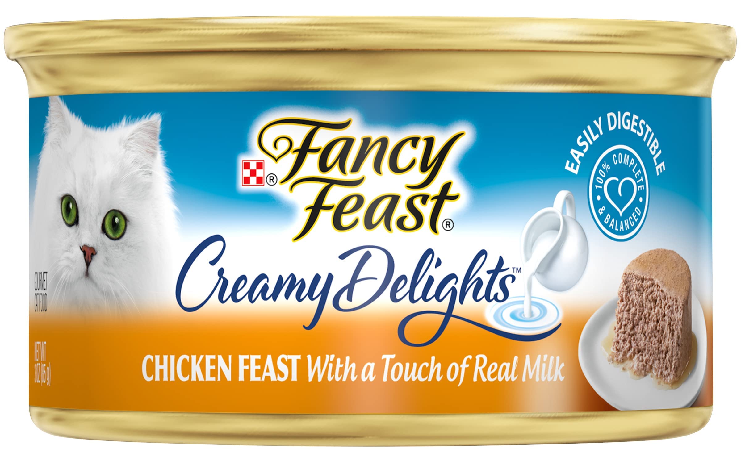 Fancy Feast Creamy Delights chicken pate texture close-up showing rich mouthfeel.