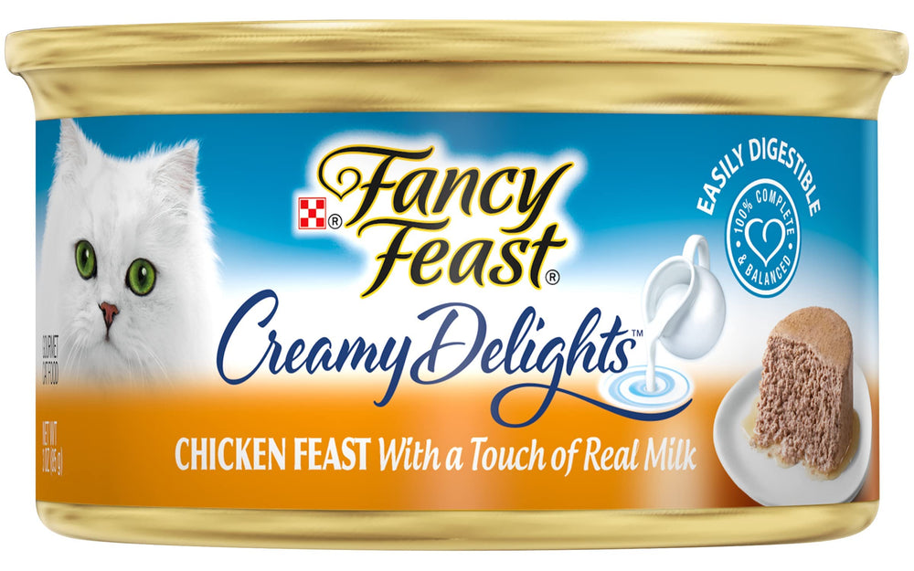 Fancy Feast Creamy Delights chicken pate texture close-up showing rich mouthfeel.