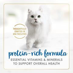 Cheddar cheese flakes visible in Fancy Feast Delights topping flavor boost.