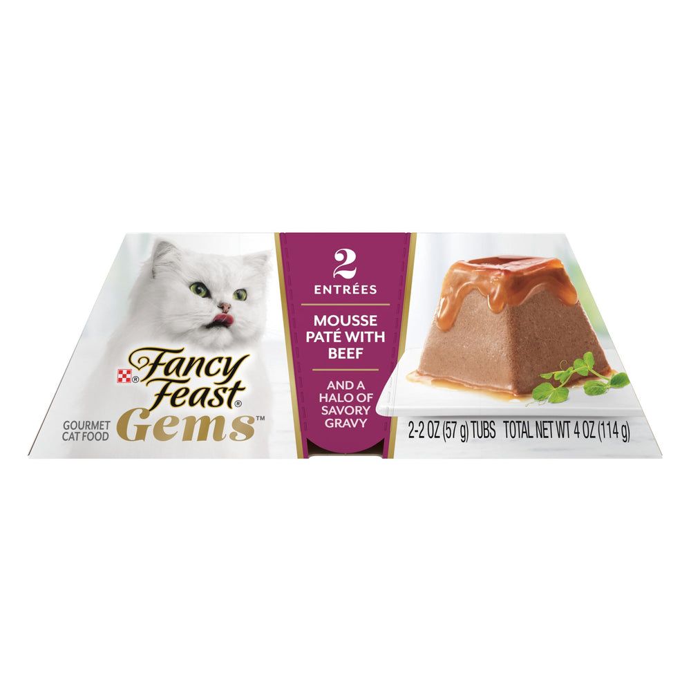 Fancy Feast Gems Mousse with Beef convenient packaging aids portion control and daily feeding.