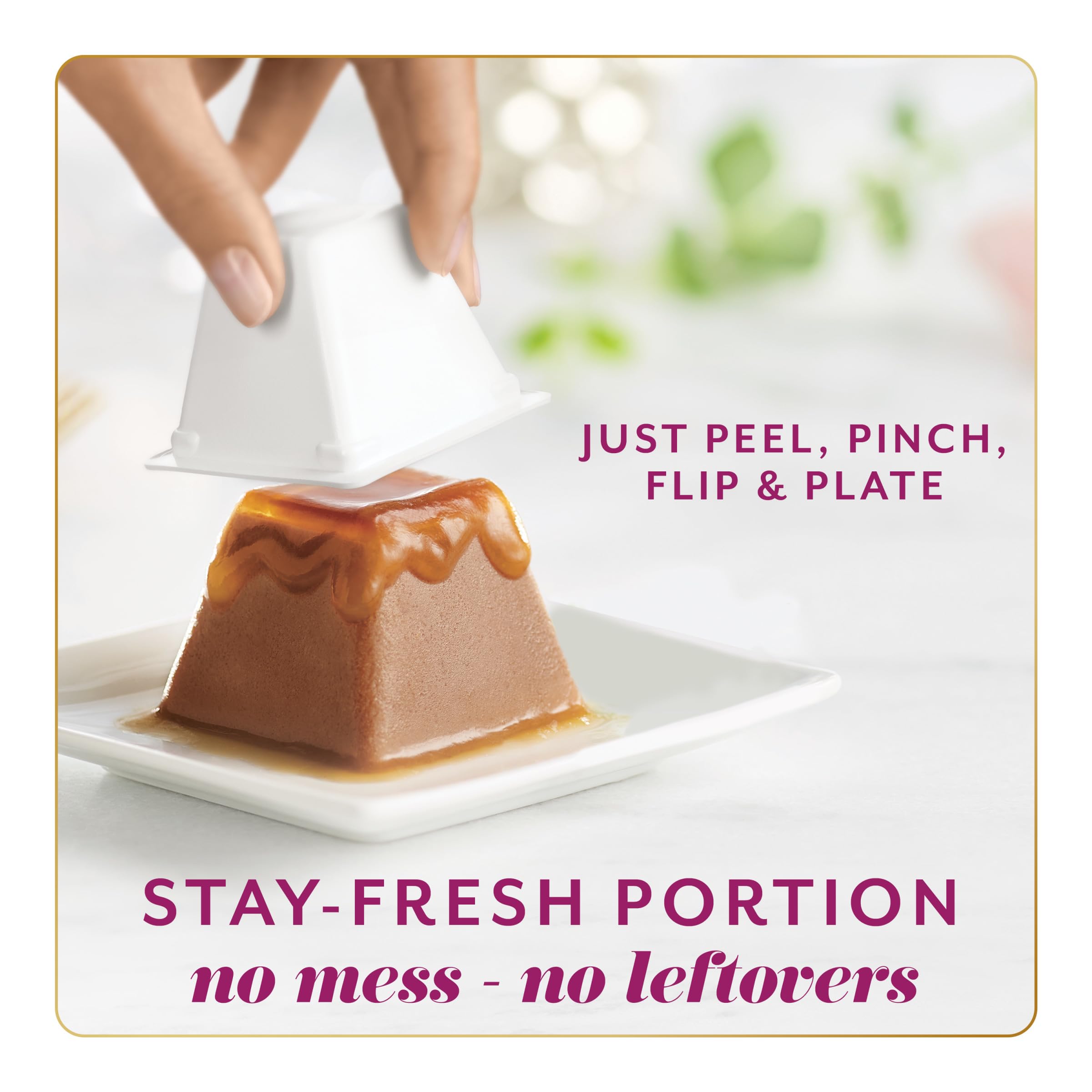 Fancy Feast Gems Mousse with Beef savory gravy pour enhances aroma during mealtime.