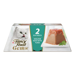 Fancy Feast Gems Mousse Tuna with gravy halo on top, enticing for picky cats.