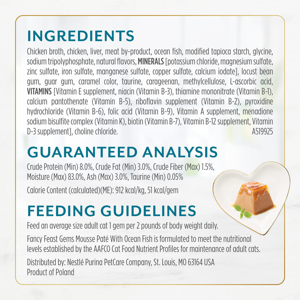 Fancy Feast Gems silk texture close-up highlights smooth pate mousse and appeal.