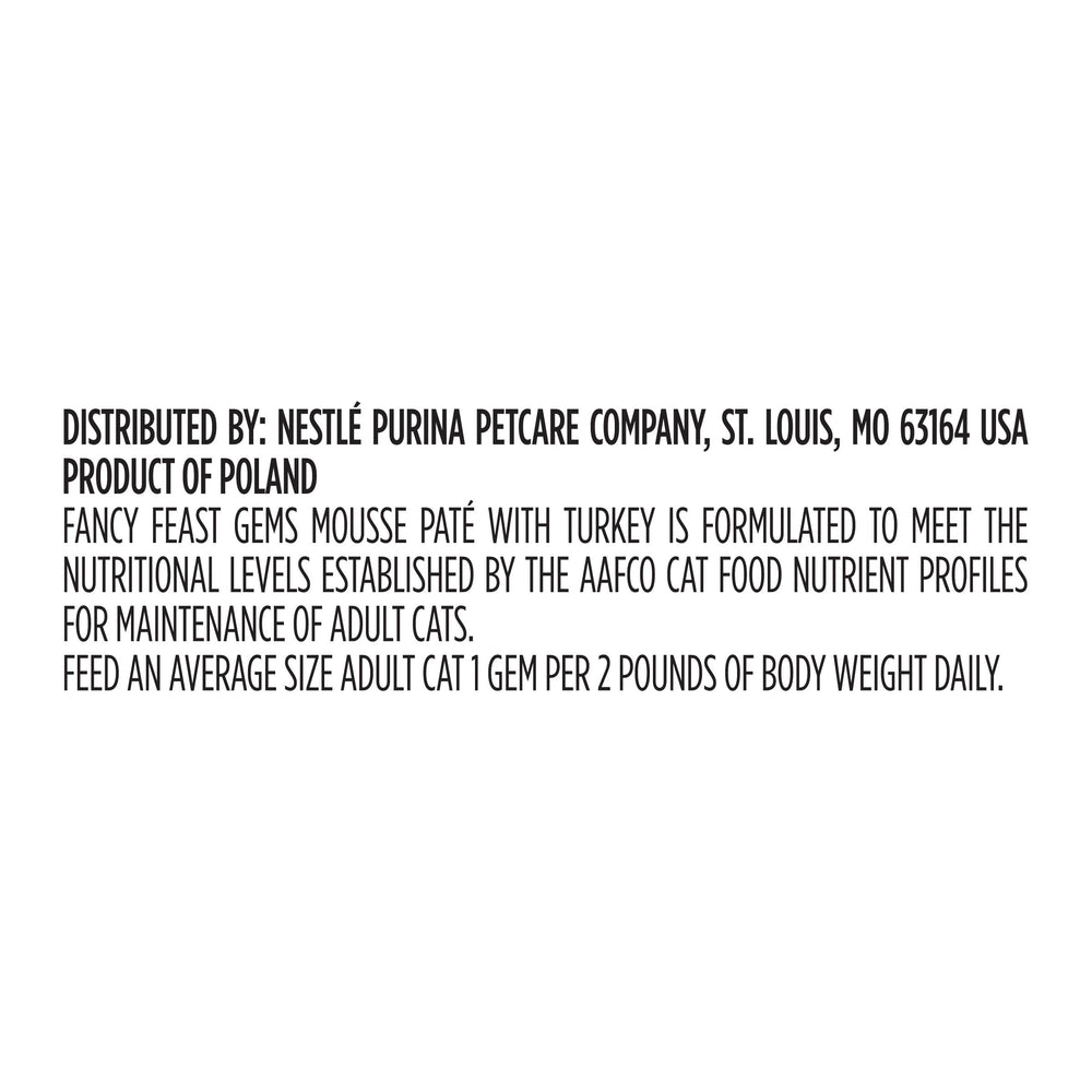Fancy Feast Gems turkey pate mousse single-serve portions reduce waste at feeding time.