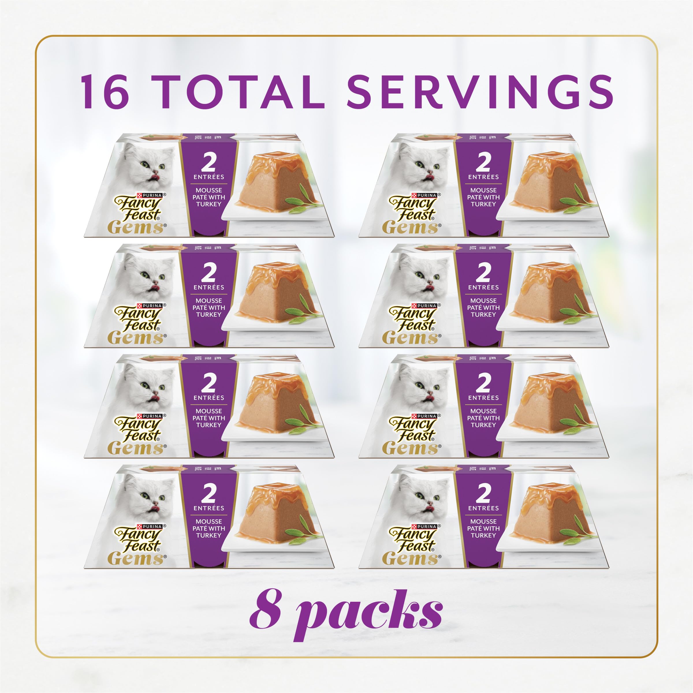 Fancy Feast Gems turkey pate mousse pyramid form enhances presentation and curiosity.