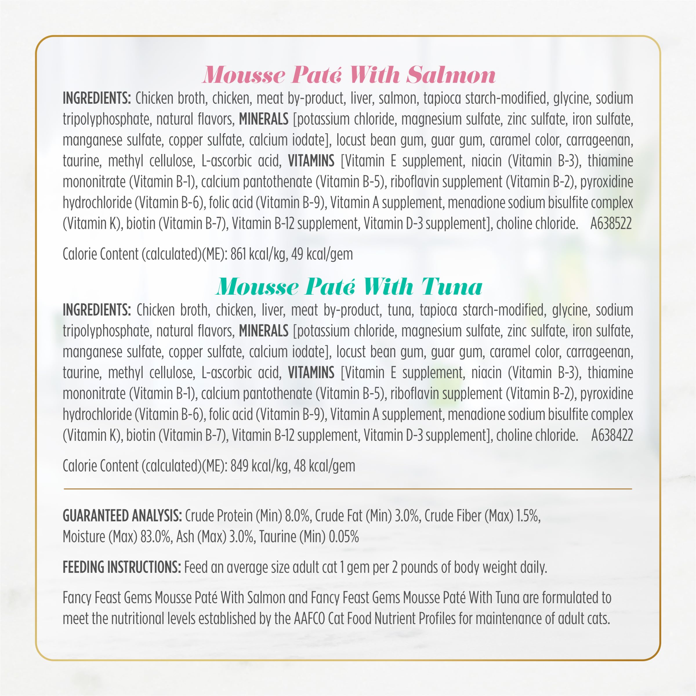 Fancy Feast Gems grain-free recipe with real meat, no preservatives.