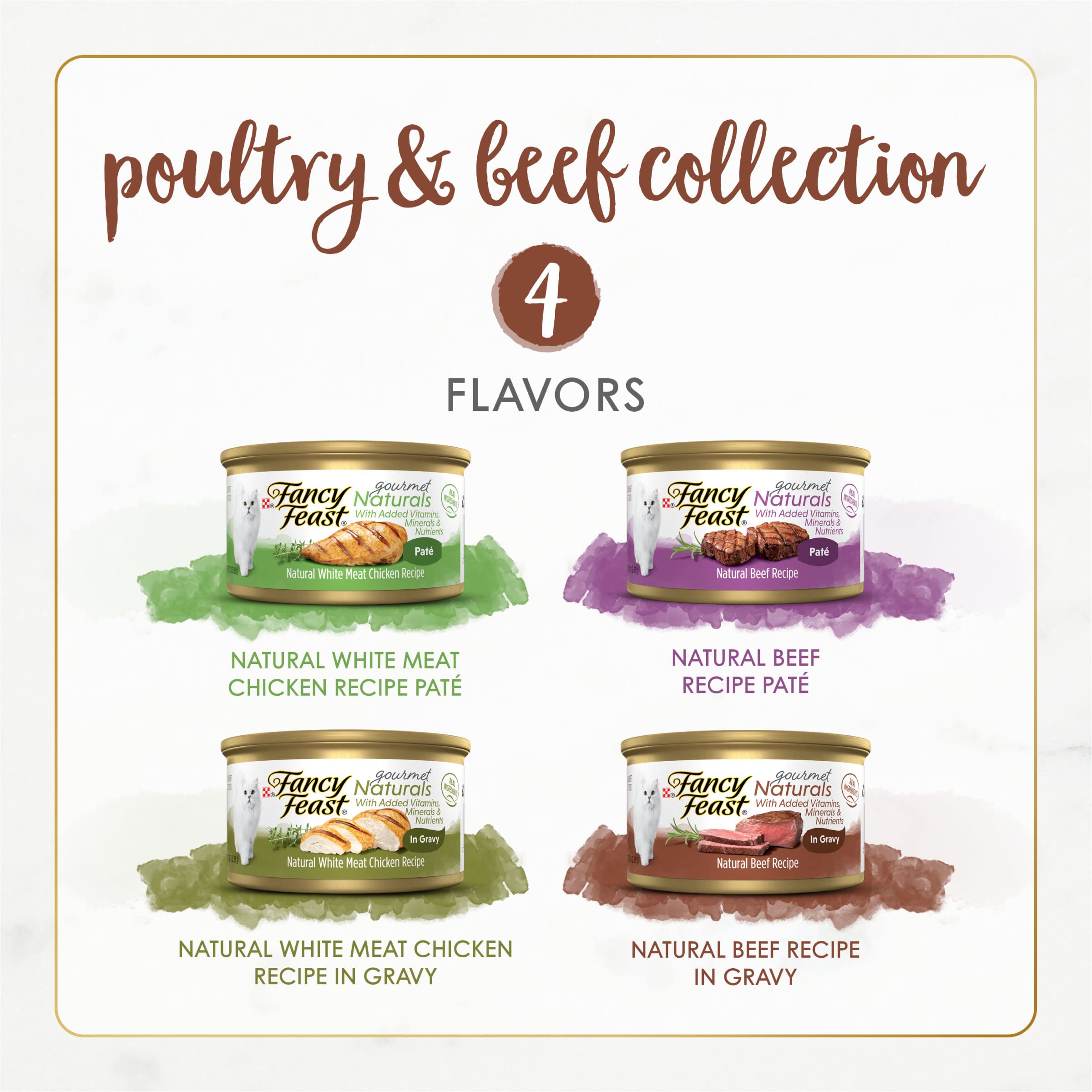 Fancy Feast Gourmet Naturals beef gravy presents hearty beef in a smooth gravy for easy serving.