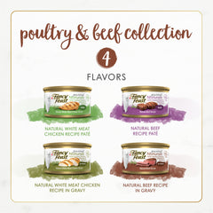 Fancy Feast Gourmet Naturals beef gravy presents hearty beef in a smooth gravy for easy serving.