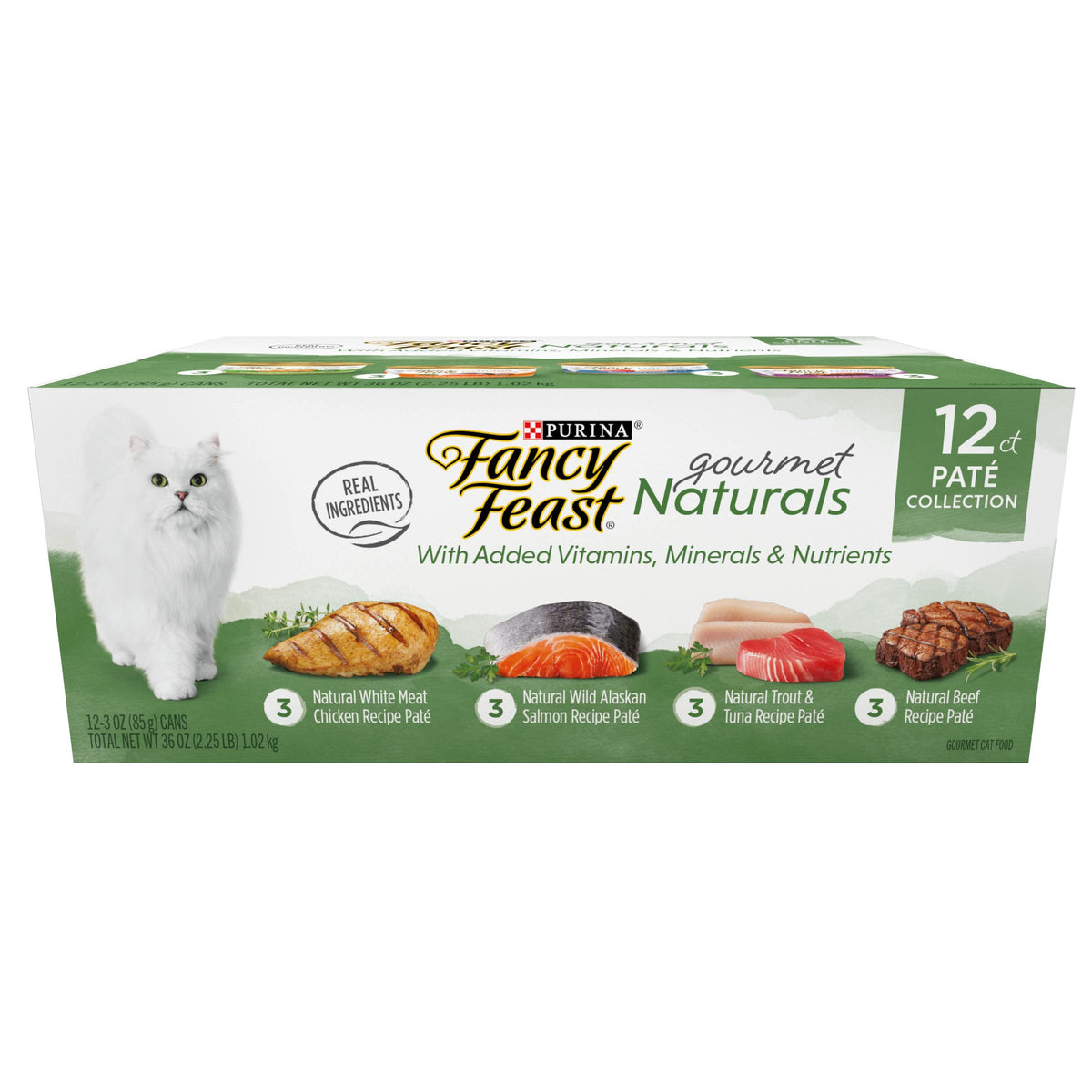 Fancy Feast Gourmet Naturals Beef Pate can; protein supports lean muscle health