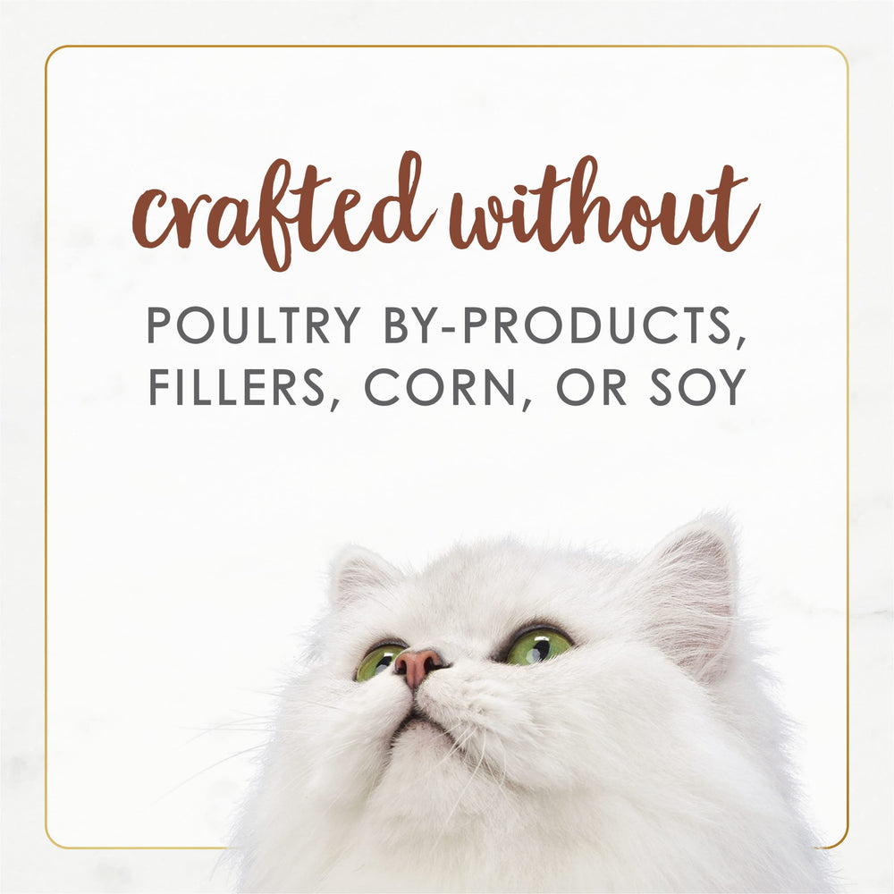 Fancy Feast Gourmet Naturals real chicken and beef visuals highlight quality protein.