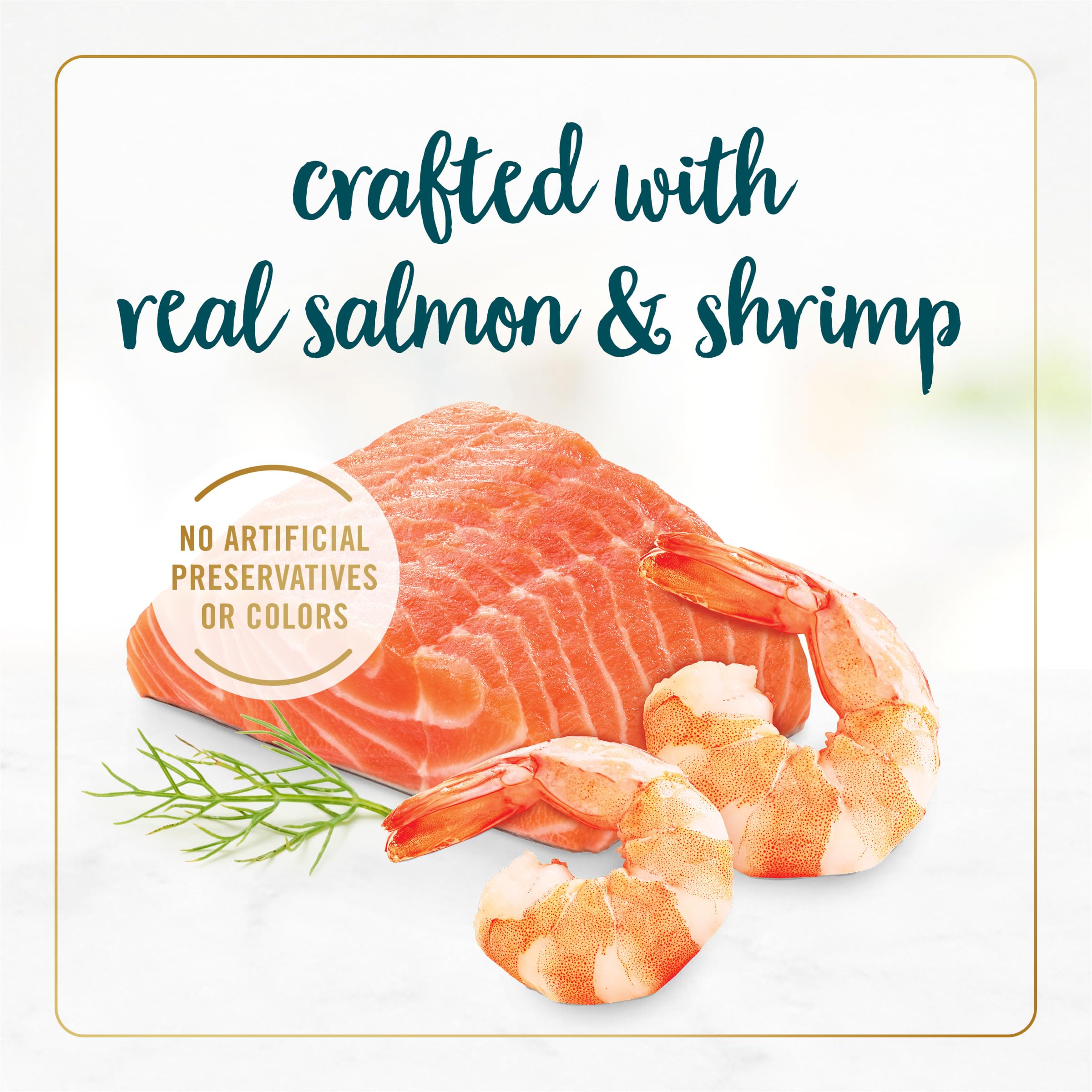 Fancy Feast Salmon and Shrimp Feast offers complete and balanced nutrition for adult cats.