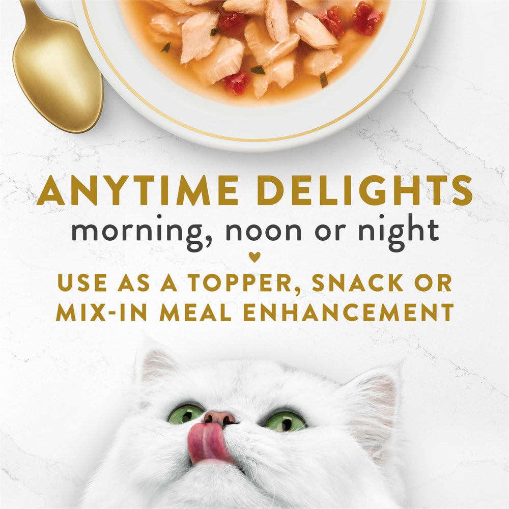 Grain-free Fancy Feast broth topper adds moisture without grains.
