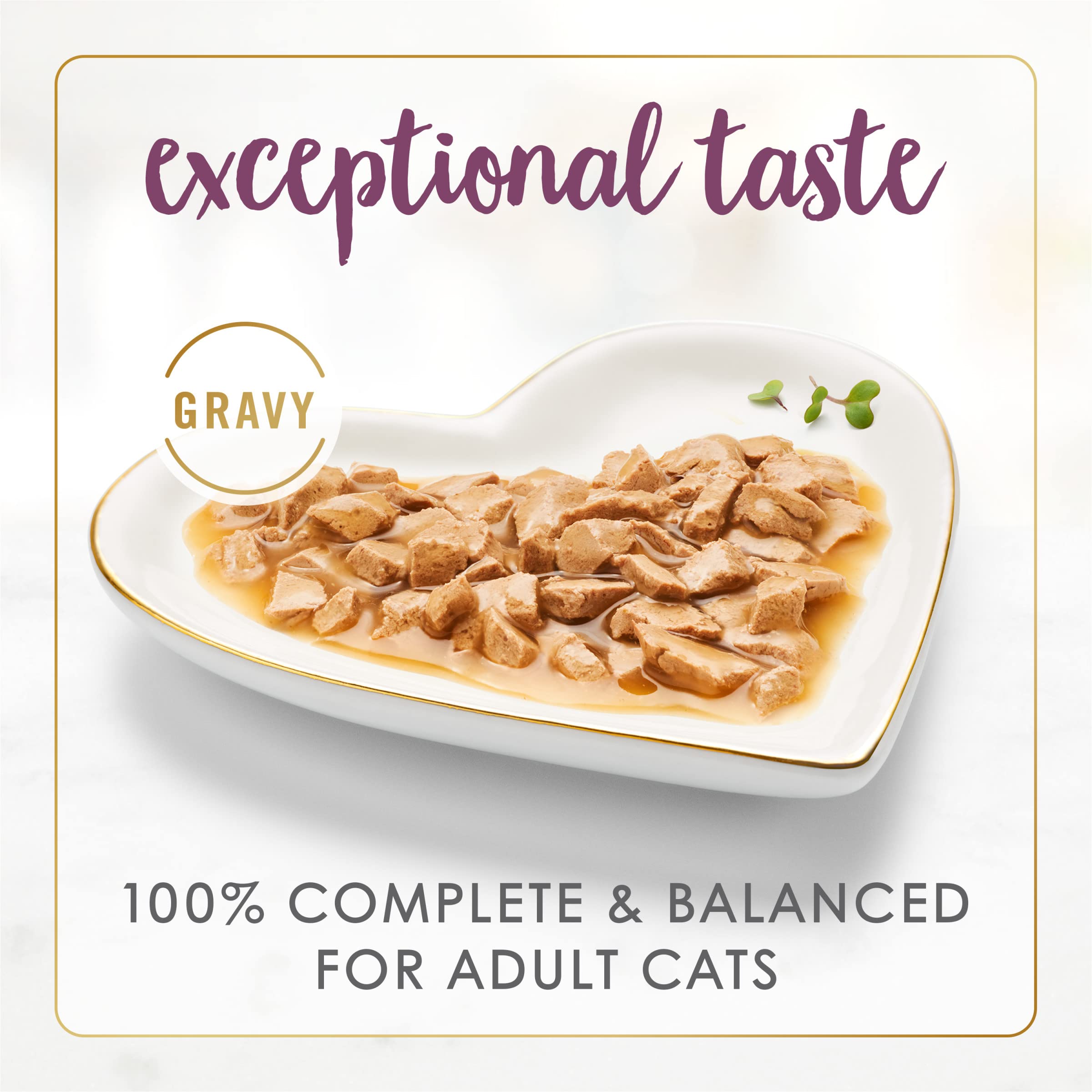Fancy Feast Gravy Lovers real chicken pieces in savory gravy for protein-rich taste.