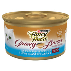 Fancy Feast Gravy Lovers can front view with ocean whitefish and tuna flavor for adult cats