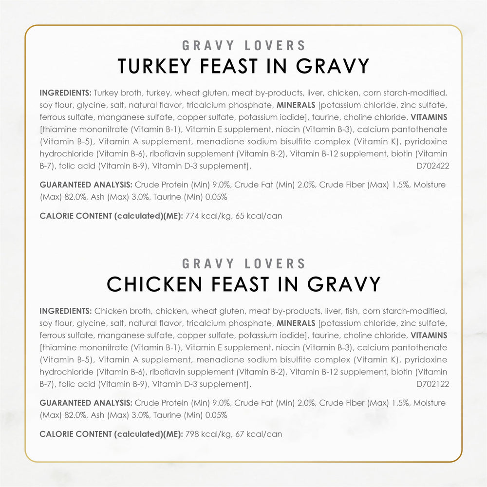 Fancy Feast Gravy Lovers serving dish scene with ready-to-serve cans.