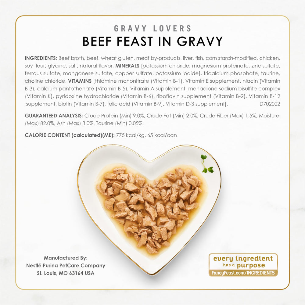 Fancy Feast Gravy Lovers slow-cooked bites; tender texture at mealtime.