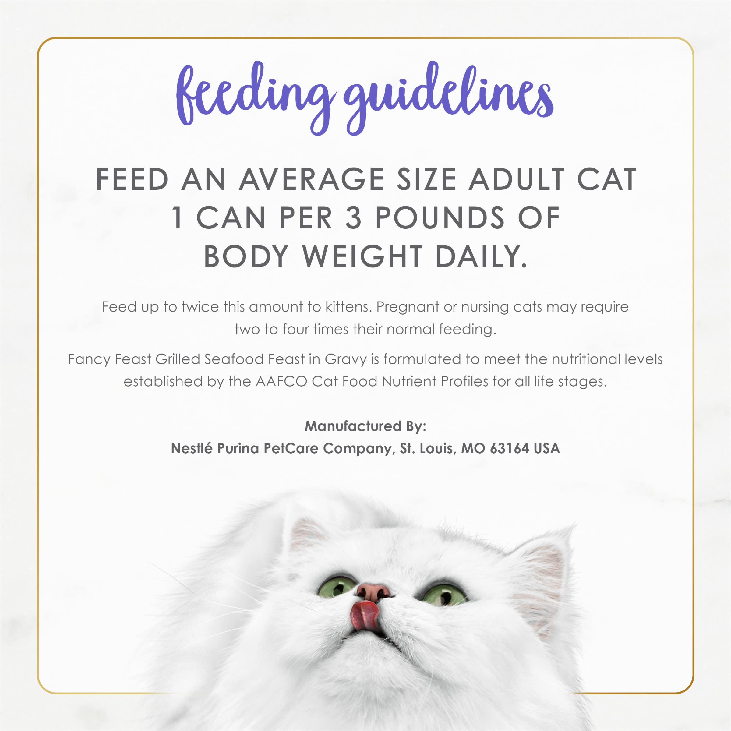 Nutrition facts highlight balanced nutrition for adult cats