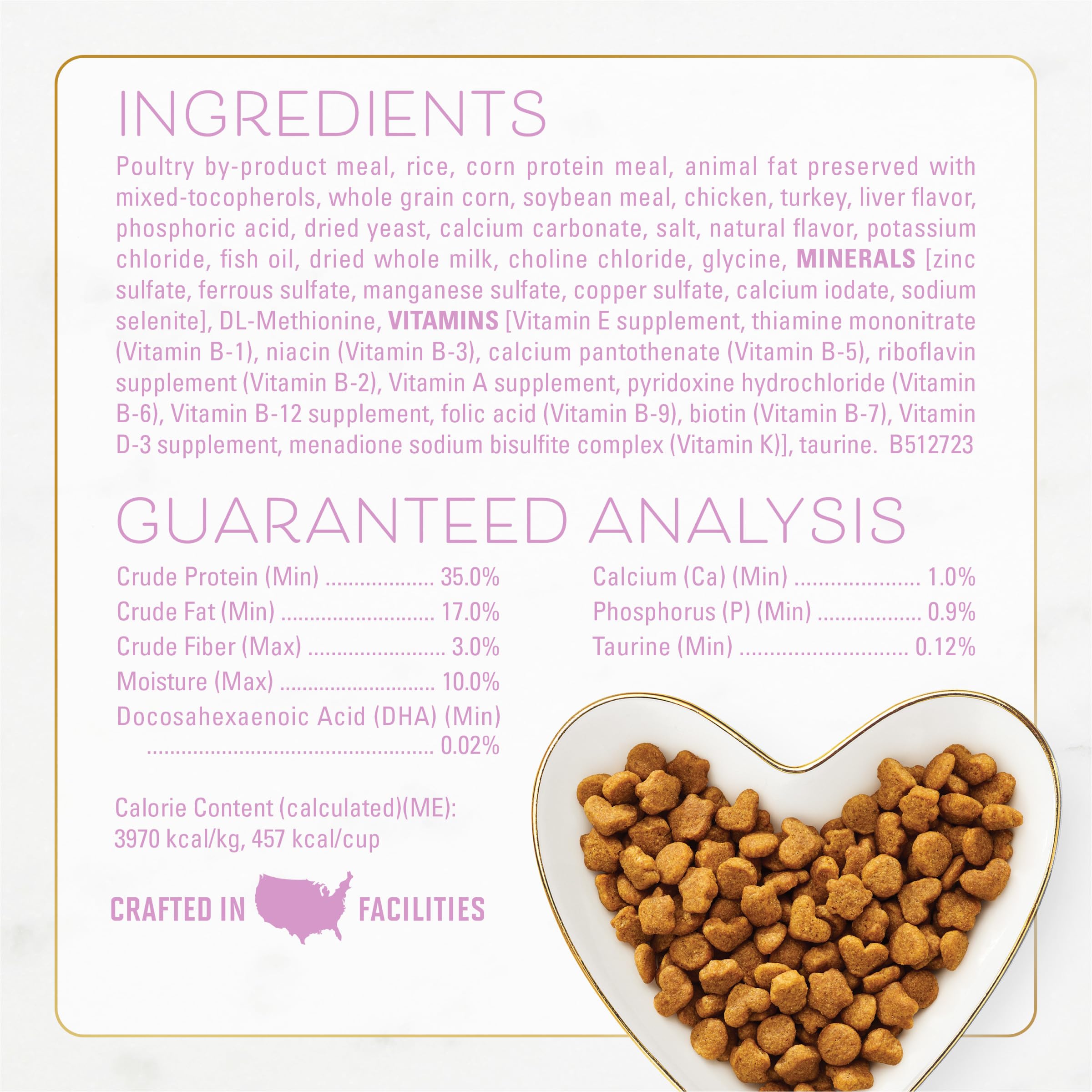Real chicken and turkey featured in Fancy Feast kitten kibble for savory flavor