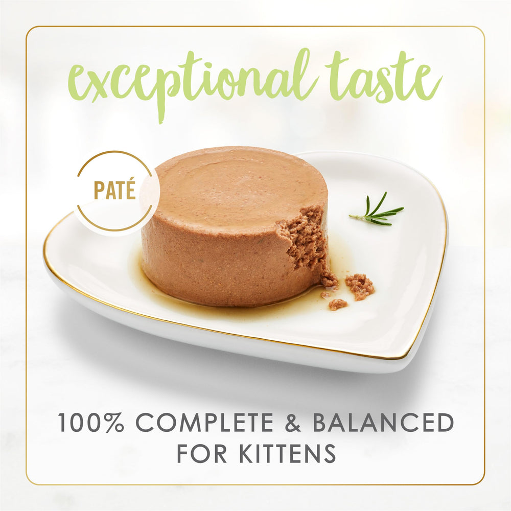 Fancy Feast kitten tender turkey pate being enjoyed by a kitten