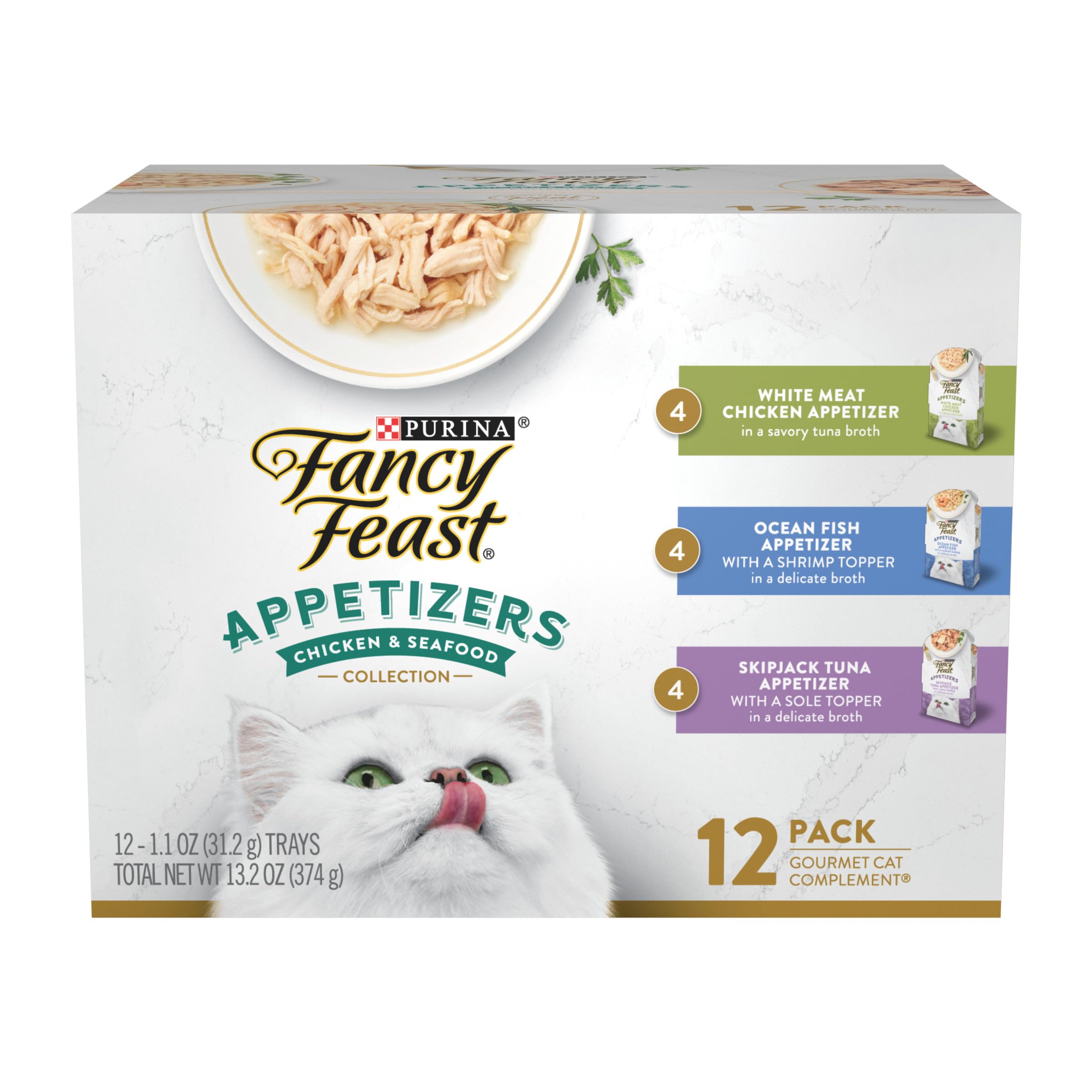 Fancy Feast Lickable Appetizers Ocean Fish with Shrimp tray for tasty toppers