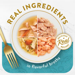 Fancy Feast lickable appetizers tuna scallop topping offers enticing texture and aroma.