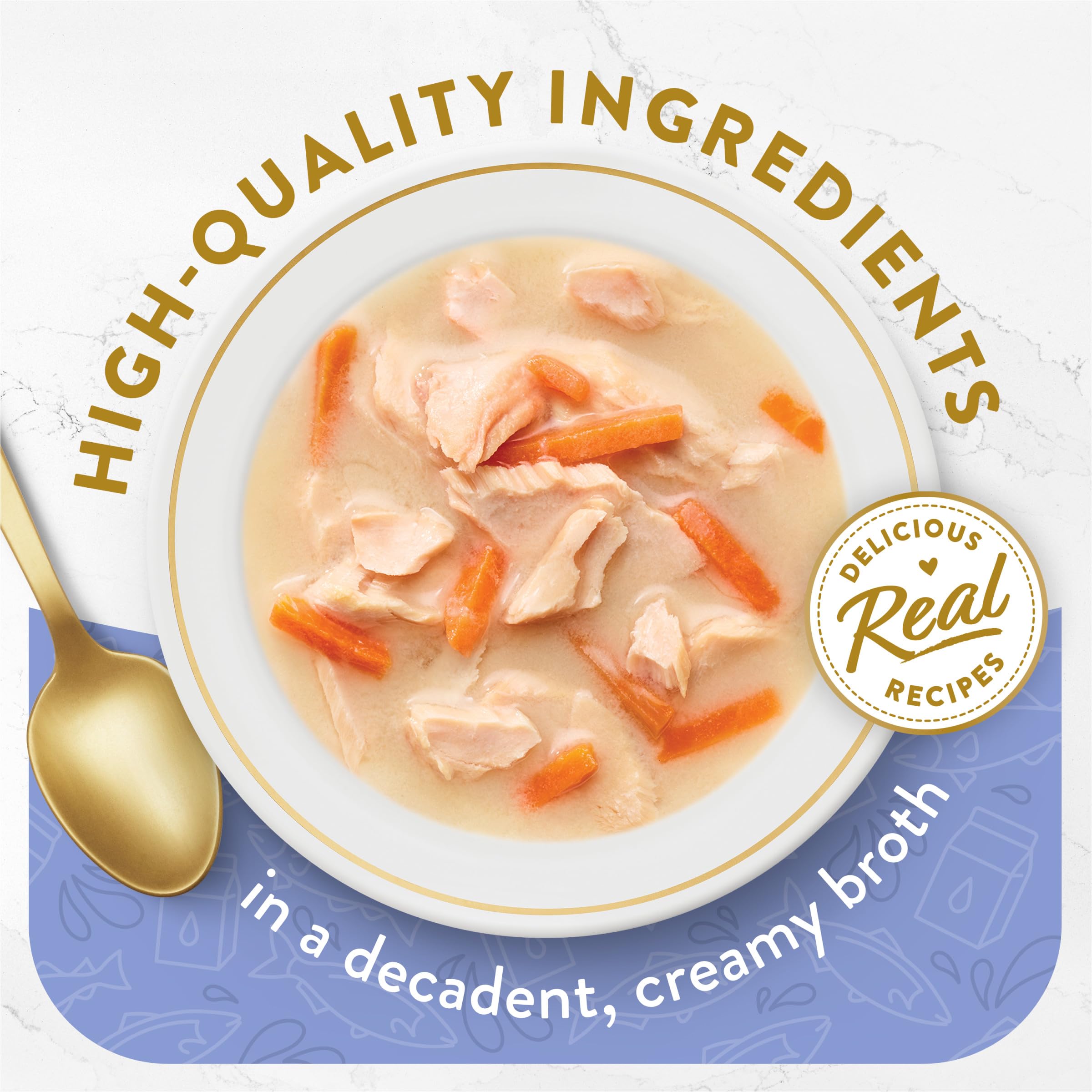 Lickable topper serving by Fancy Feast invites cats to enjoy creamy texture.