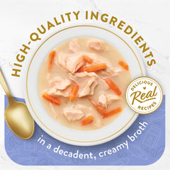 Lickable topper serving by Fancy Feast invites cats to enjoy creamy texture.