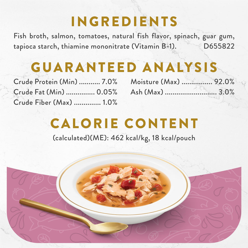 Fancy Feast mealtime moisture boost with real salmon and vegetables.