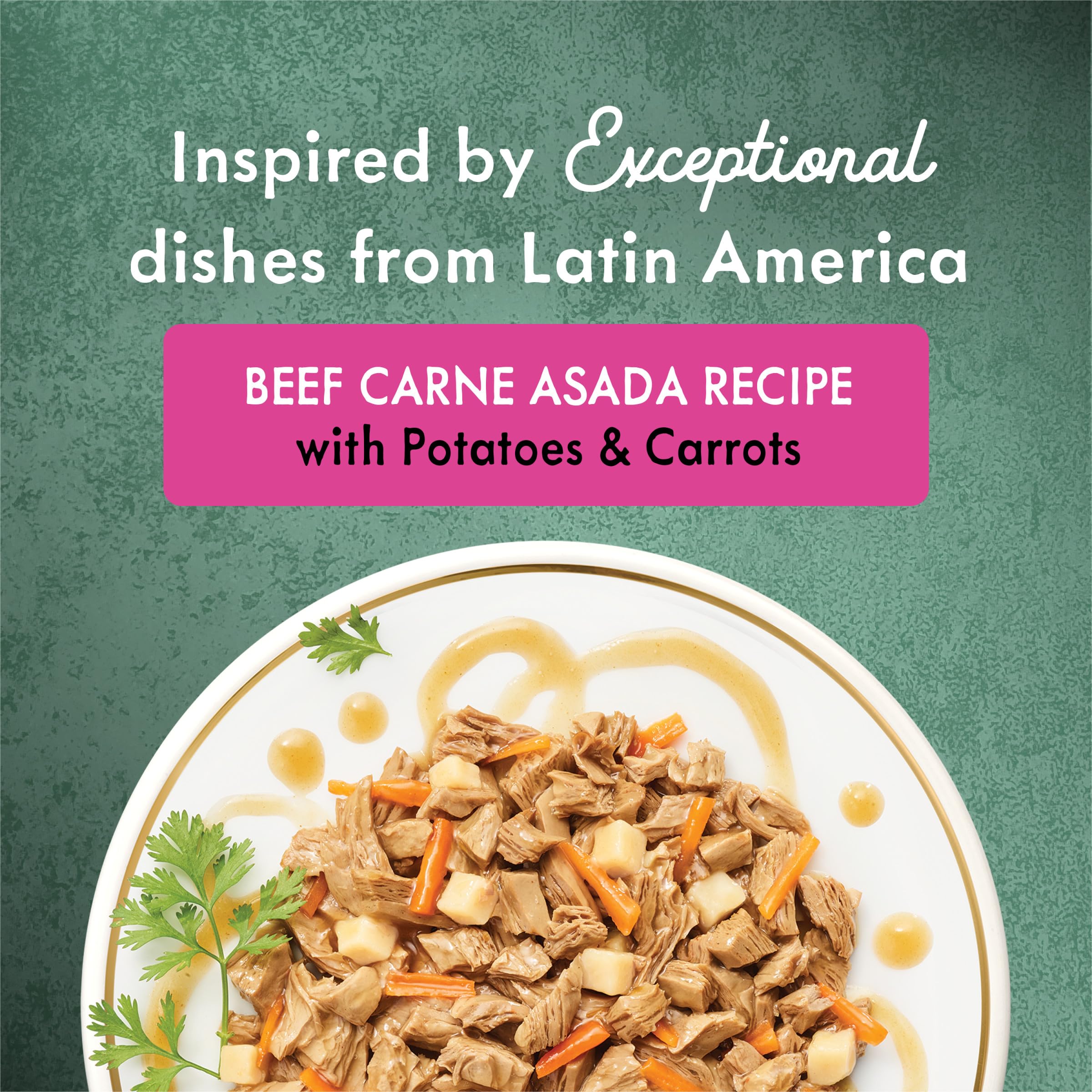 Beef Carne Asada chunks in Fancy Feast Medleys for adult cats.