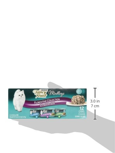 Fancy Feast Medleys Florentine chicken can 3oz — garden greens for color.