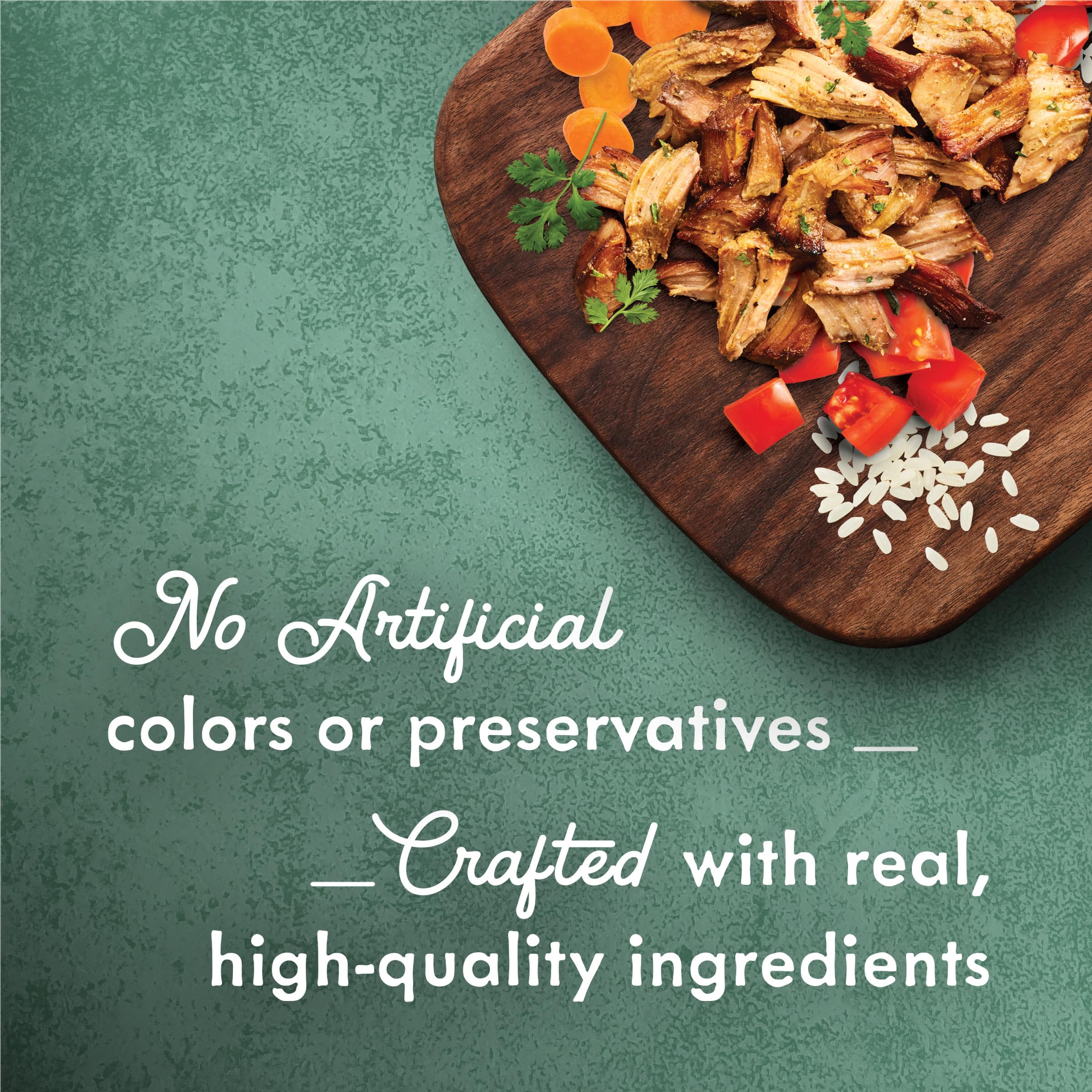 Serving in savory juices with rice, tomatoes, and carrots from Fancy Feast Medleys