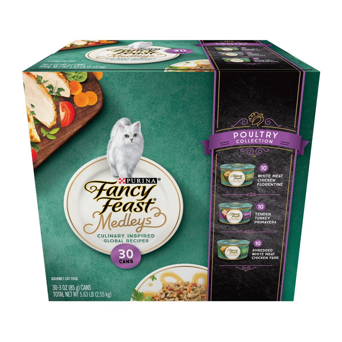 Fancy Feast Medleys Poultry Collection variety pack can with real chicken and turkey flavors.