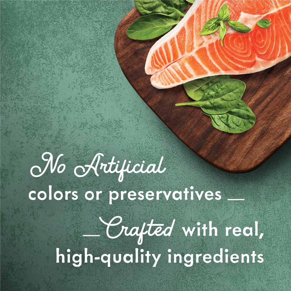 Fancy Feast Medleys Real Salmon Ingredients can emphasize quality protein in bites