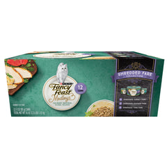 Fancy Feast Medleys shredded turkey fare with spinach in broth for adult cats.