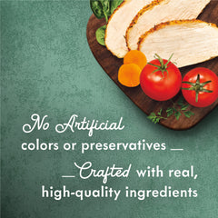 Fancy Feast Medleys Tender Turkey Primavera silky broth glaze enhances aroma and palatability.