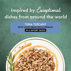 Fancy Feast Medleys Tuna Tuscany gravy closeup highlights savory sauce that tempts cats.
