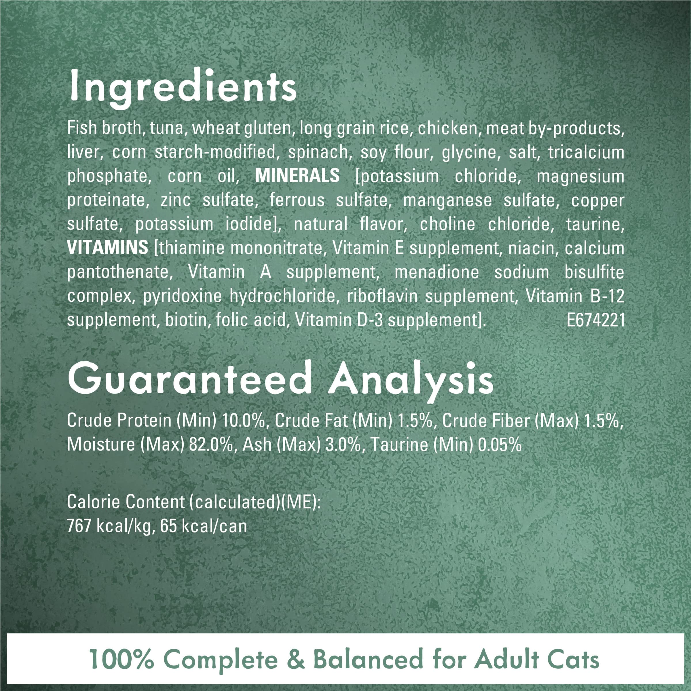 Fancy Feast Medleys Tuna Tuscany ingredient closeup promotes high-quality tuna and greens.