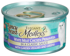 Fancy Feast Medleys chicken primavera features high quality ingredients in a savory broth.