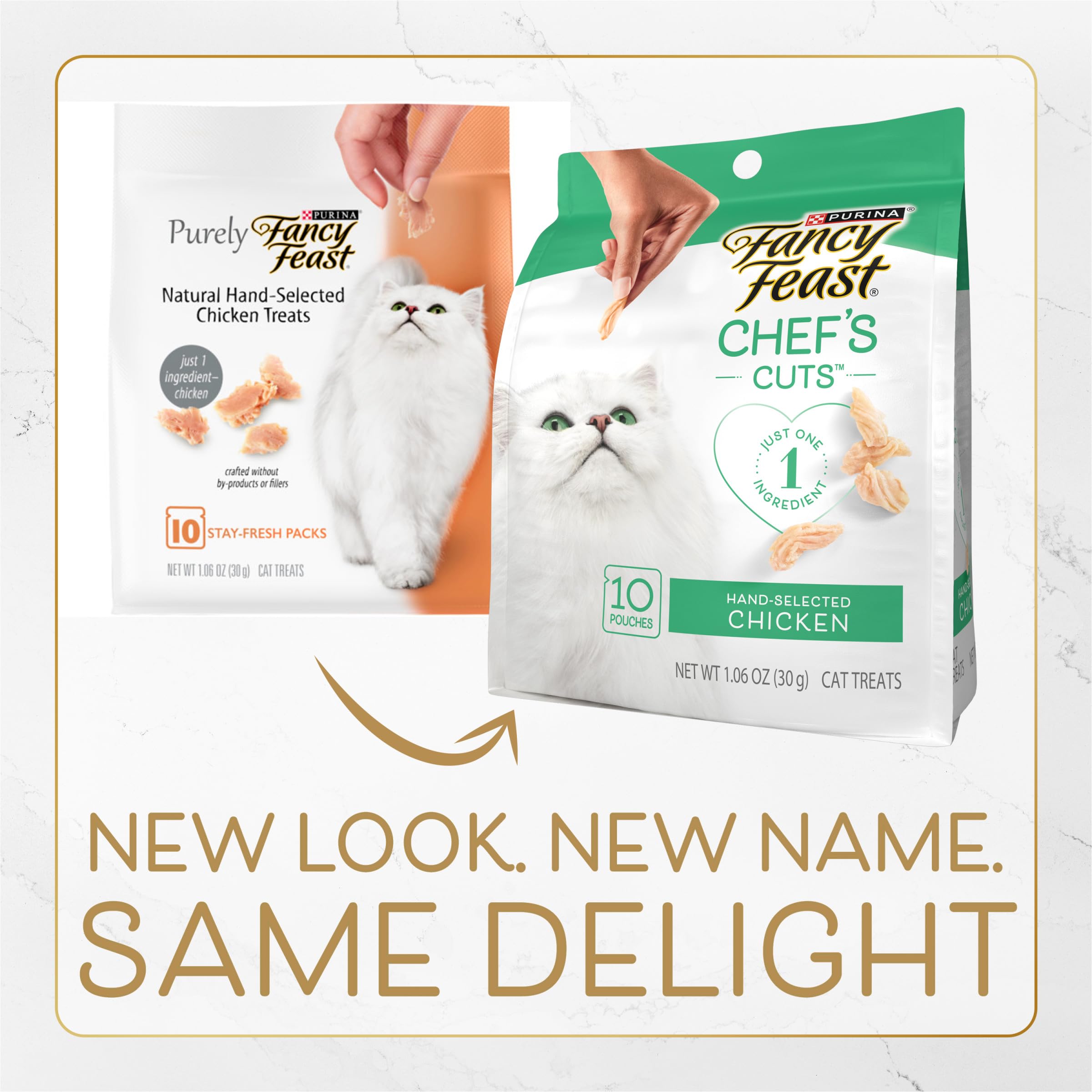 Fancy Feast natural chicken treats bites close-up, tender pieces ideal for a light cat snack.
