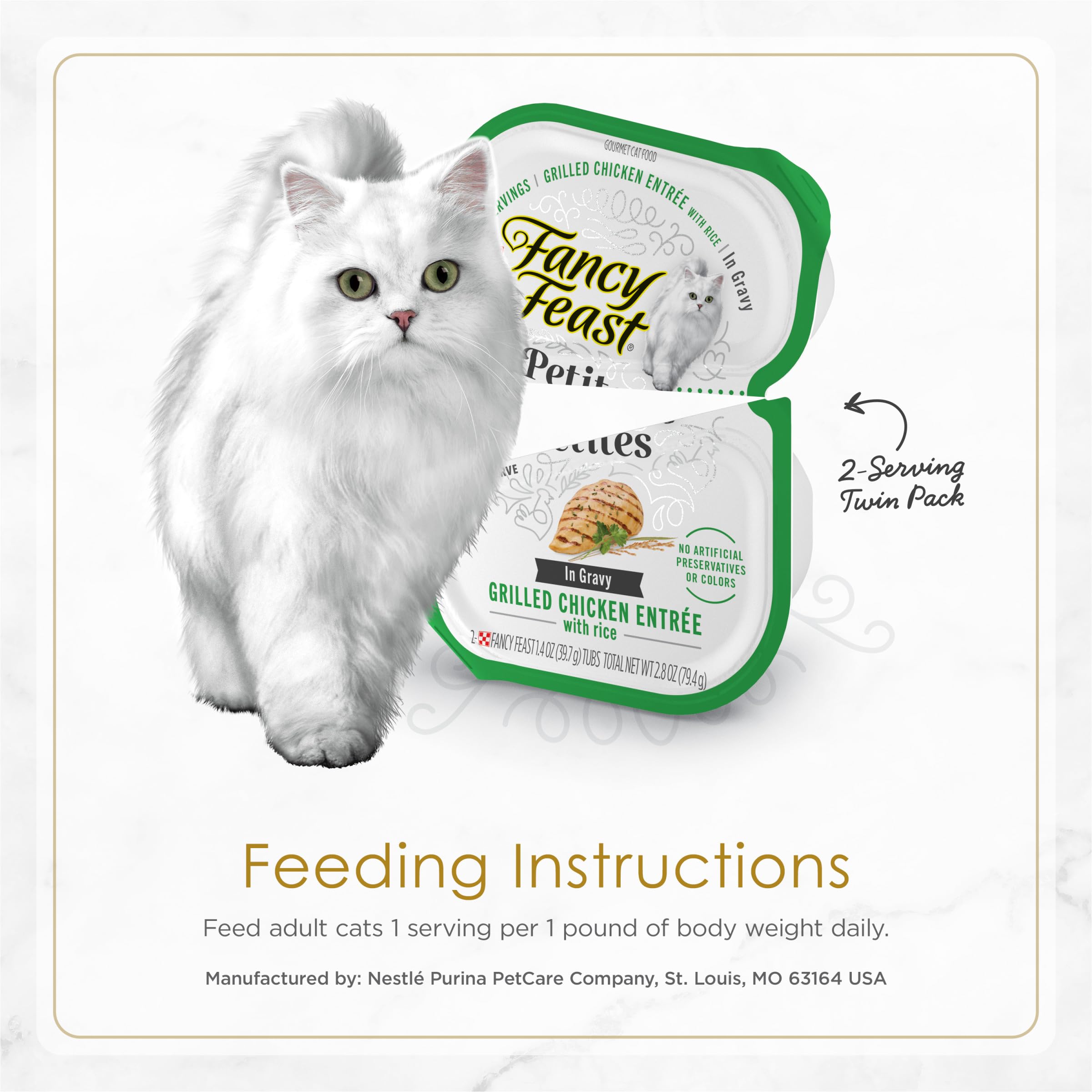 Fancy Feast no artificial preservatives or colors supports a clean ingredient profile